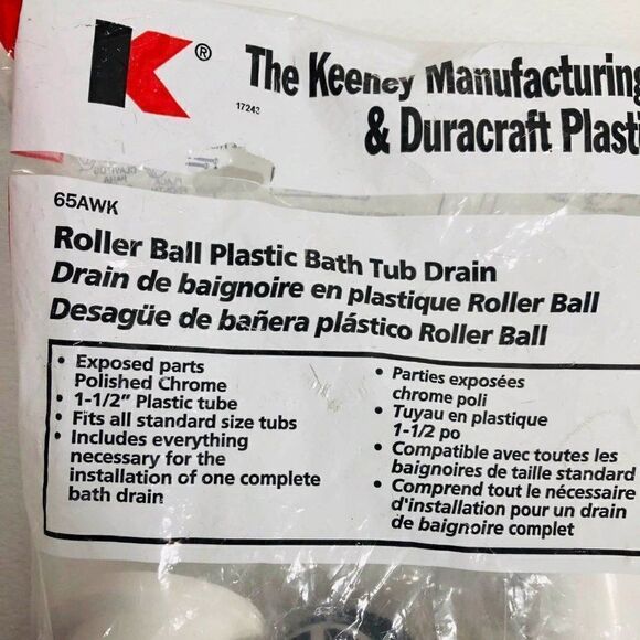Roller Ball Plastic Bath Tub Drain Keeney New - Picture 2 of 5